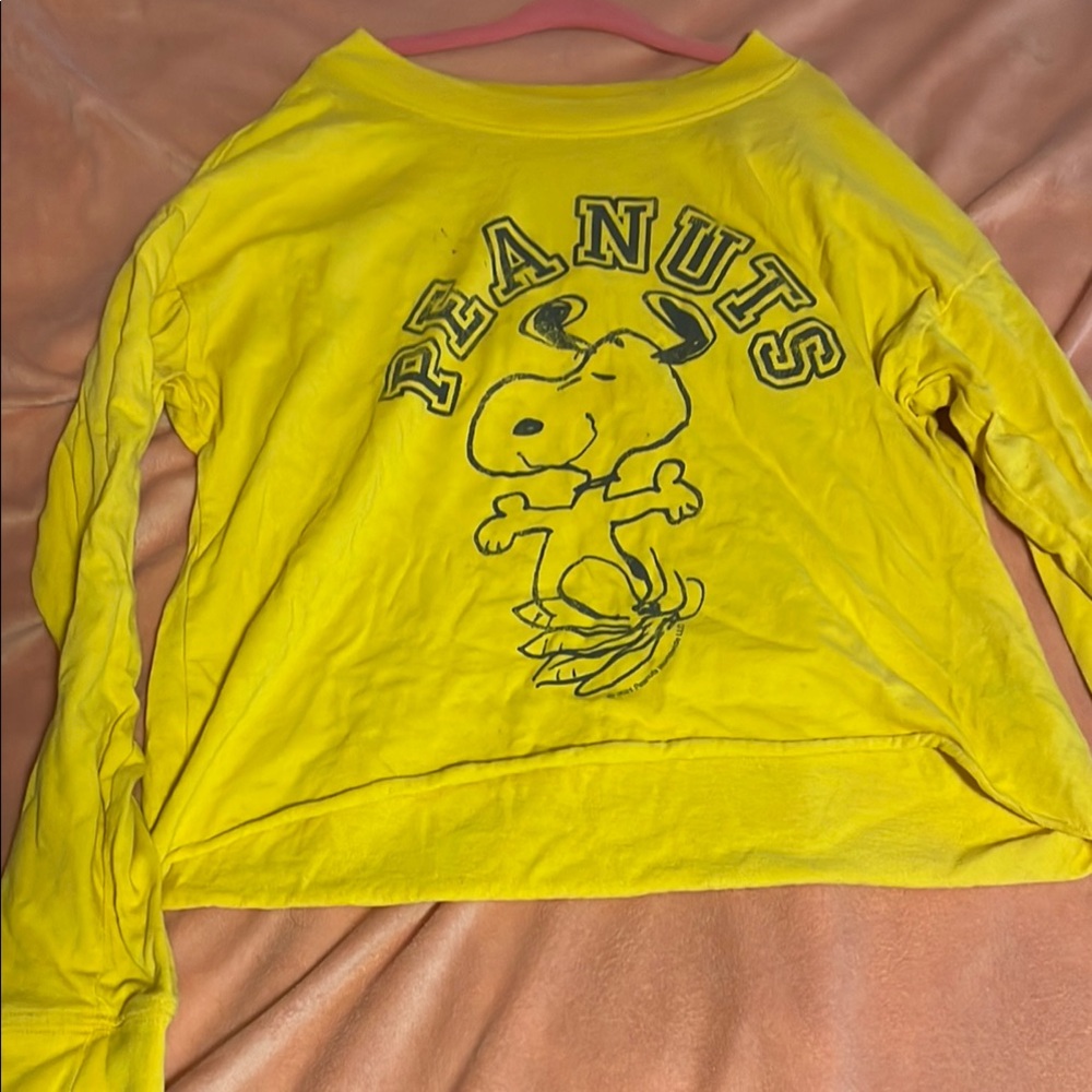 Peanuts Yellow Long Sleeve Tee with Woodstock Graphic